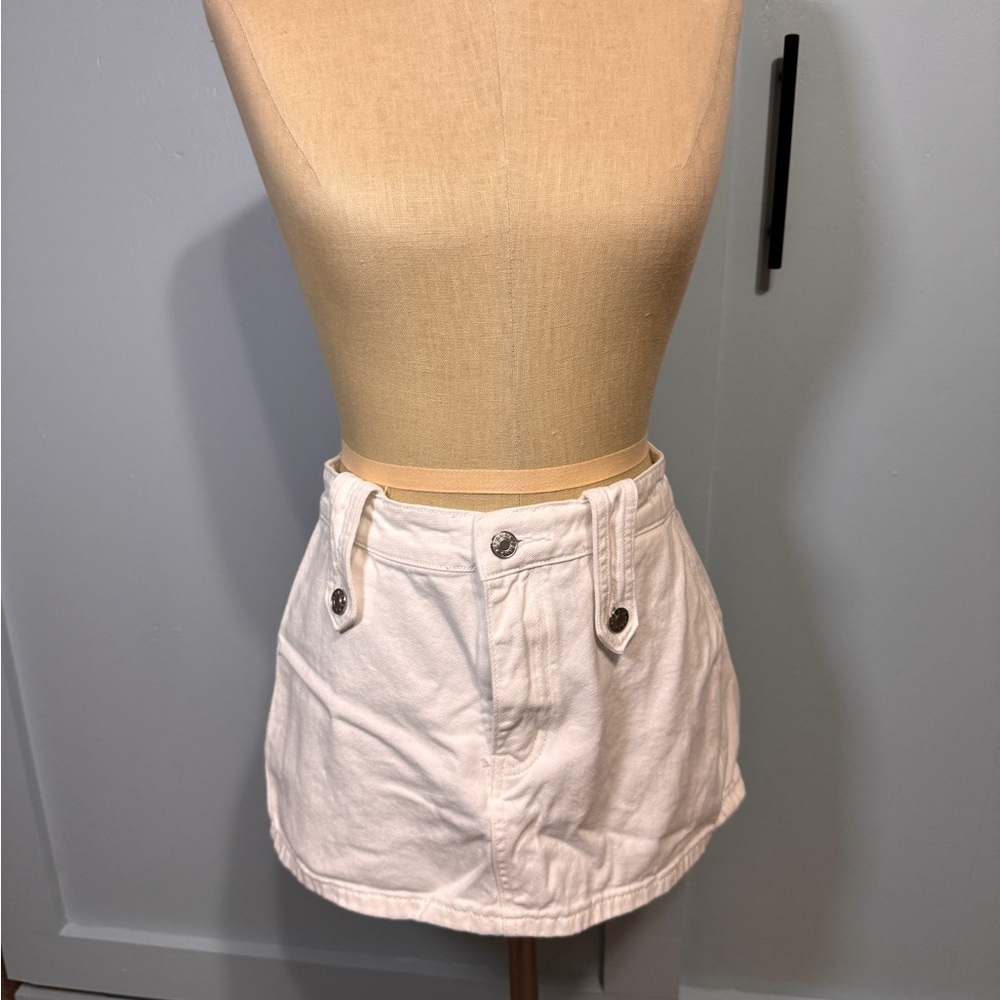 White Mini Skirt with Button Detail